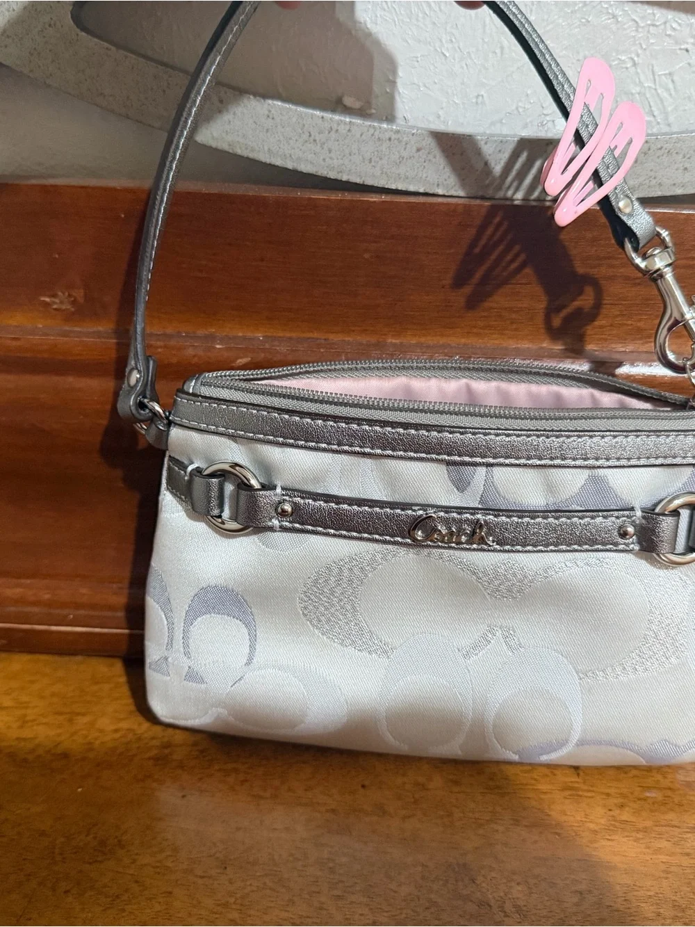 Coach Silver and Gray Signature Wristlet